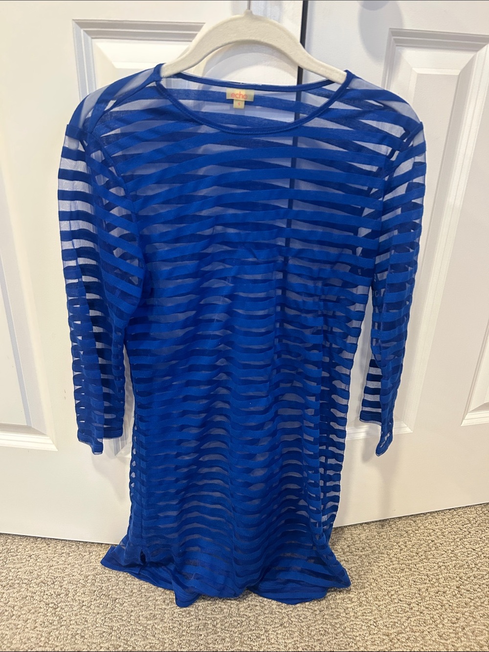 Echo Royal Blue Sheer Striped Swim Coverup